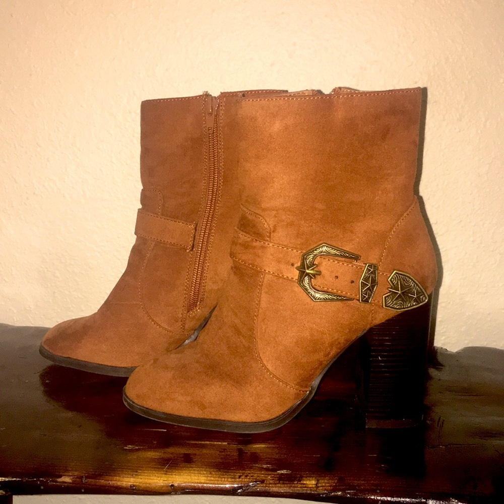 western buckle heeled booties